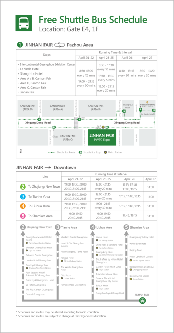 JINHAN FAIR shuttle bus schedule for visitors